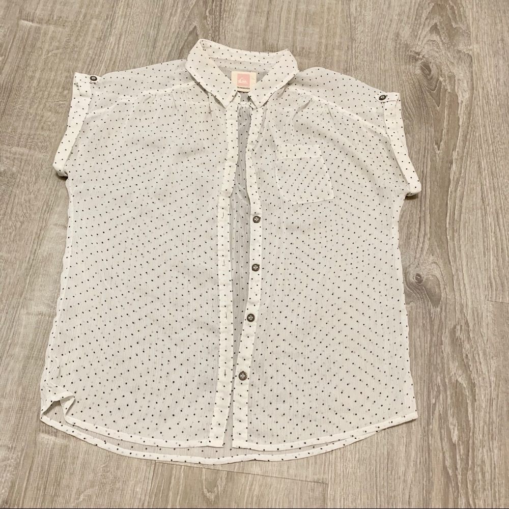WHITE + BLACK POLKADOTS SHEER QUICKSILVER BLOUSE
